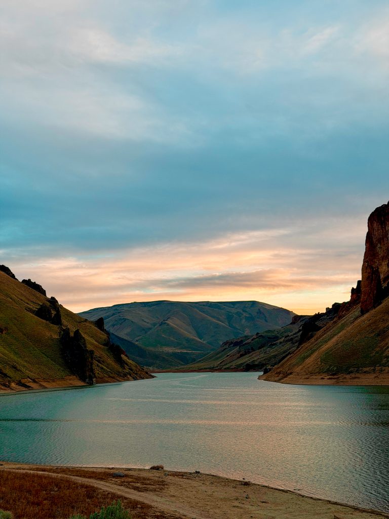 Owyhee Reservoir surrounded by rocky cliffs at Leslie Gulch, Oregon